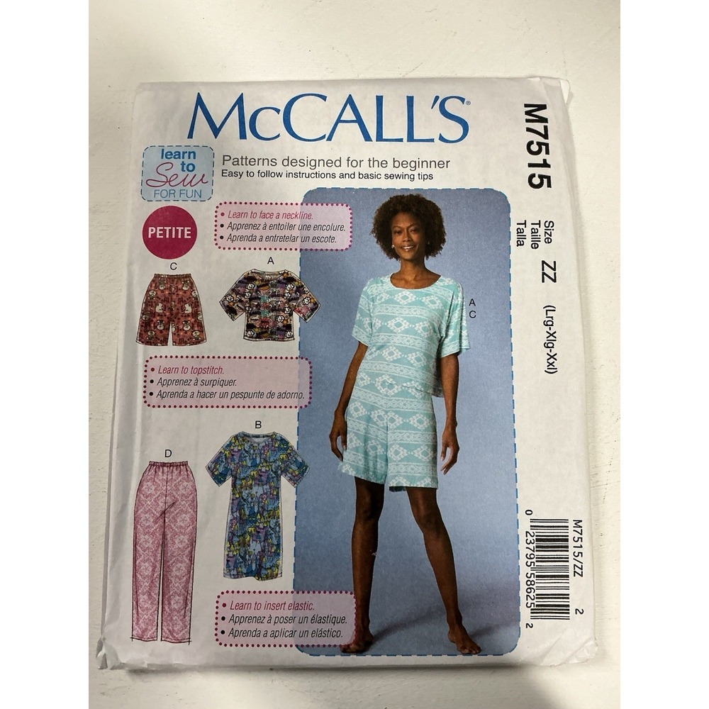 McCalls M7515‎ Sewing Pattern Dress Top Shorts Pants Loungewear Size L-XXL UNCUT